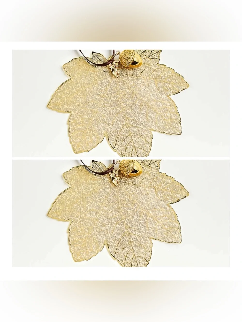 Crate and Barrel Gold Maple Leaf With Acorn Christmas Ornament ( Lot of 2 )